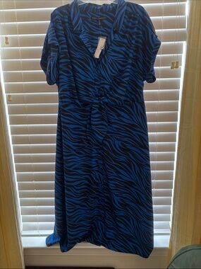 Blue and Black Zebra Print Button-Front Dress